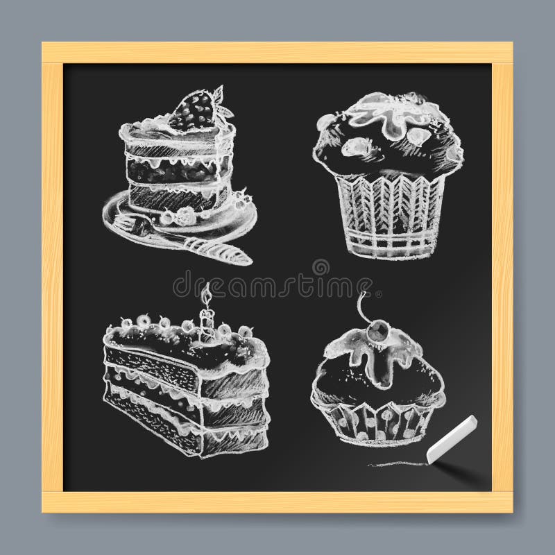 Chalk Drawing. Set Of Cakes Stock Vector Illustration of decorate