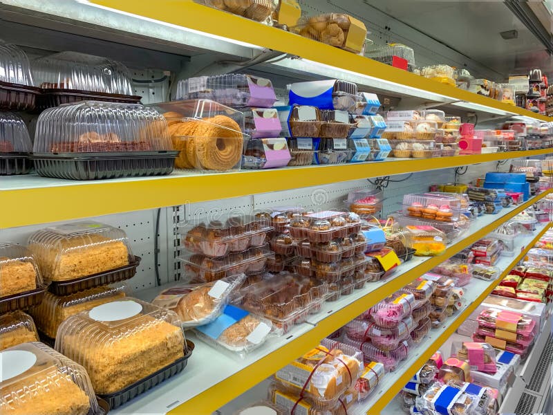 Cakes in a supermarket editorial image. Image of fresh 233356190