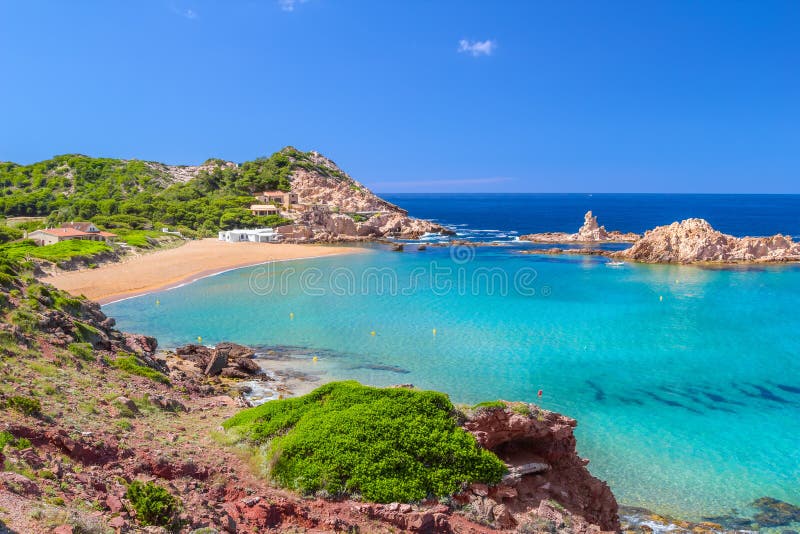 Cala Pregonda strand på Menorca royaltyfria bilder