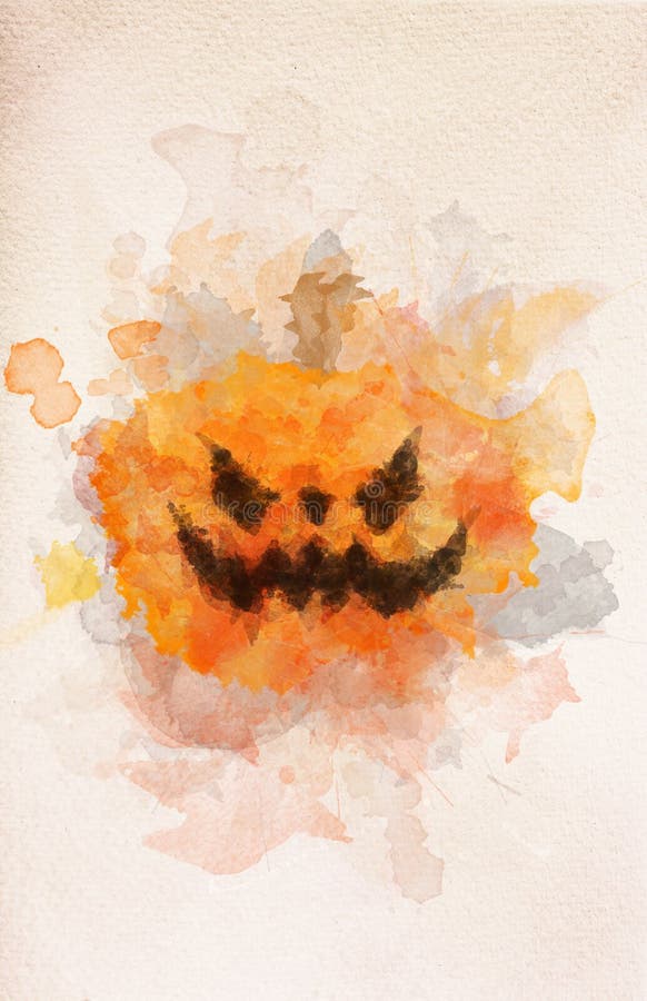 Calabaza asustadiza de Halloween en la pintura de la acuarela stock de ilustración Calabaza asustadiza de Halloween en la pintura de la acuarela stock de ilustración