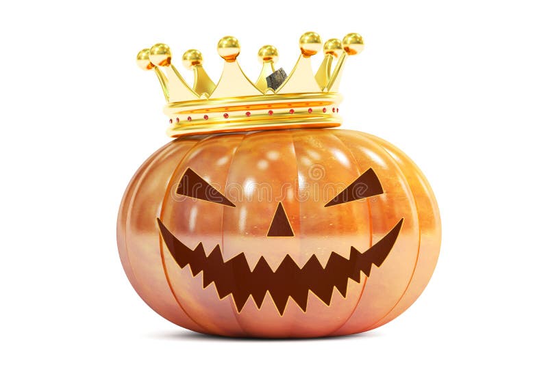 Calabaza de Halloween con la corona de oro, representación 3D ilustración del vector Calabaza de Halloween con la corona de oro, representación 3D ilustración del vector