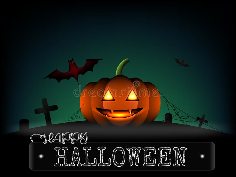 Calabaza de Halloween y palo rojo del horror en cementerio en una oscuridad b ilustración del vector Calabaza de Halloween y palo rojo del horror en cementerio en una oscuridad b ilustración del vector