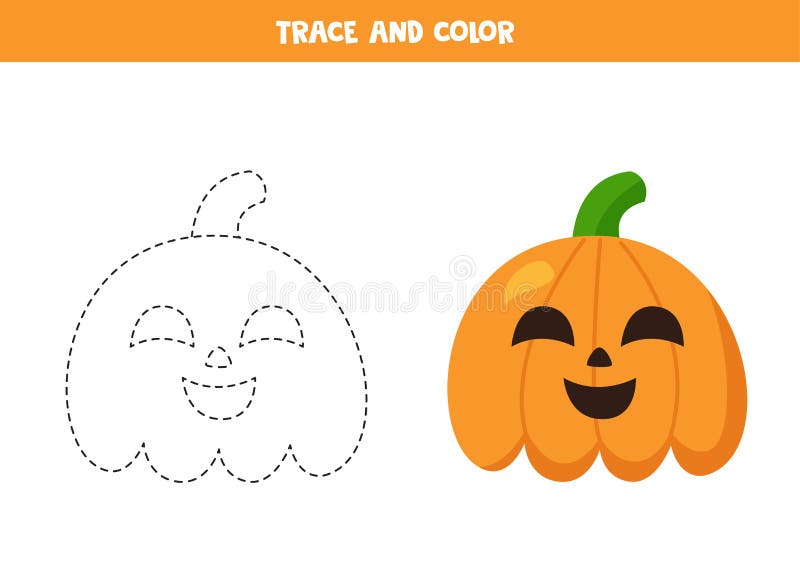 Calabazas De Halloween Con Dibujos De Traza Y Color. Práctica De Escritura  a Mano. Ilustración del Vector - Ilustración de cursivo, halloween:  193356470
