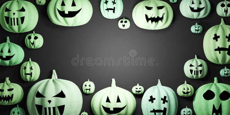 Calabazas De Halloween Verde Sobre Fondo Negro. Stock de ilustración - Ilustración de fondo, halloween: 208284399 Calabazas De Halloween Verde Sobre Fondo Negro. Stock de ilustración - Ilustración de fondo, halloween: 208284399