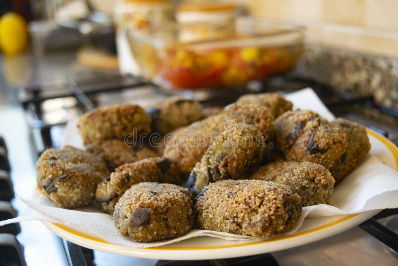 Calabrian Crispy Eggplants Meatballs Stock Photo Image of breaded