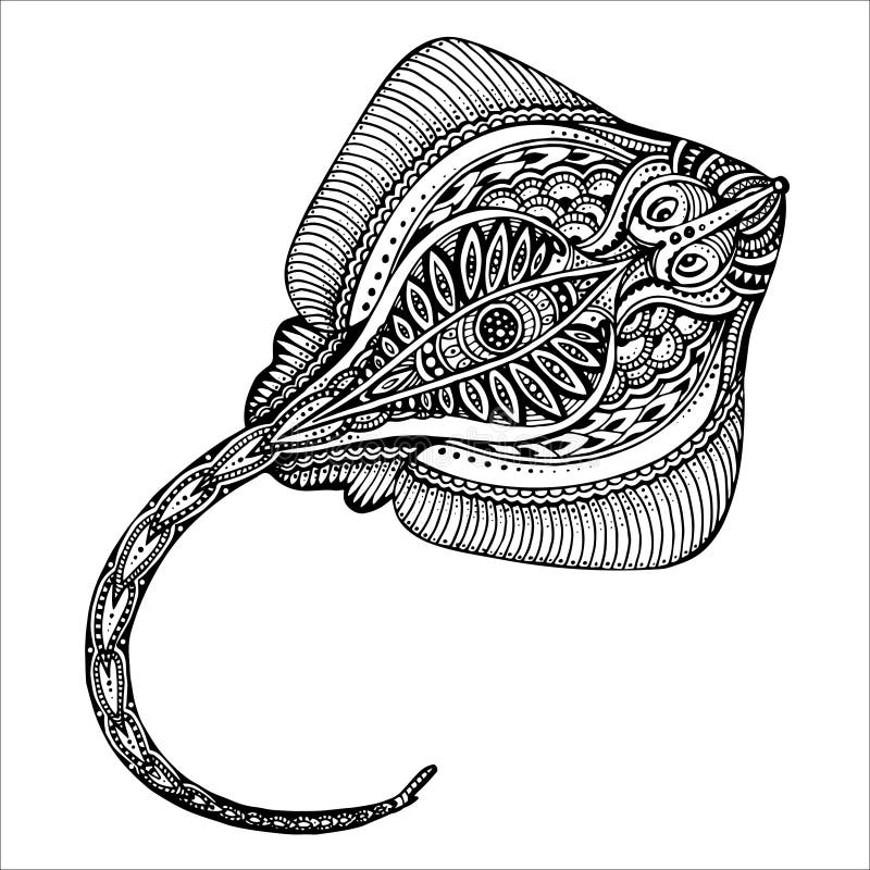 Calambre-pescados dibujados mano en estilo blanco y negro del garabato