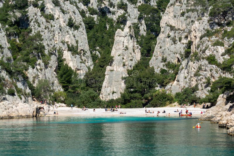 Calanque d`En-vau near Cassis, boat excursion to Calanques national park in Provence, France