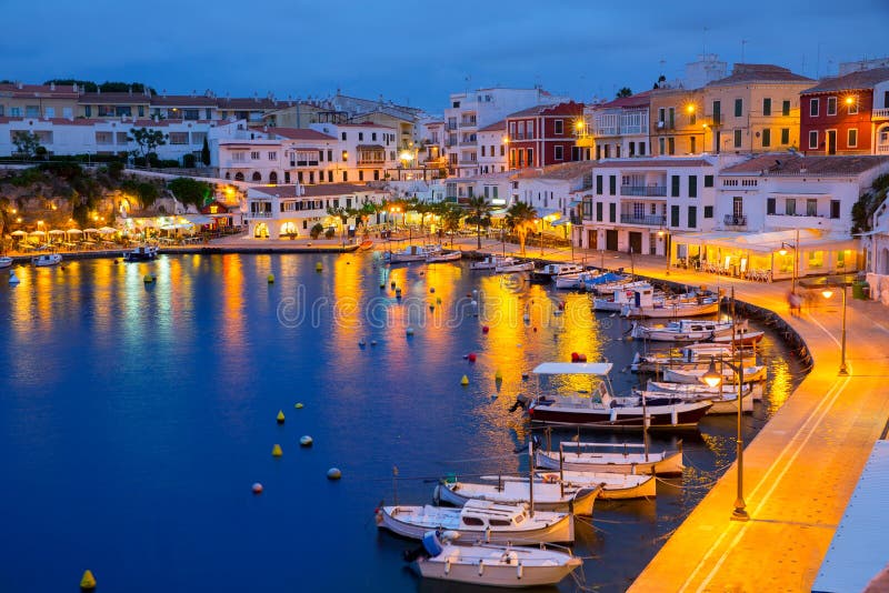 Calasfonts Cales Fonts Port sunset in Mahon at Balearics