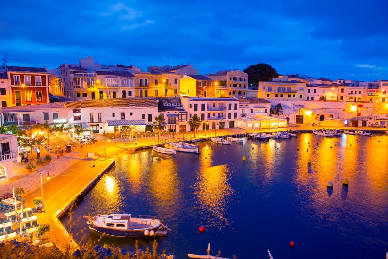 Calasfonts Cales Fonts Port sunset in Mahon at Balearics