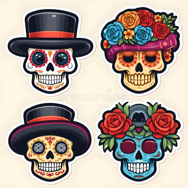 conjunto de ilustraciones vectoriales de calaveras decoradas