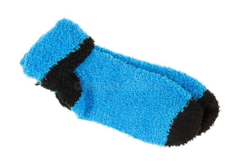A pair of blue and black thick fleece socks with the tops folded on a white background. A pair of blue and black thick fleece socks with the tops folded on a white background.