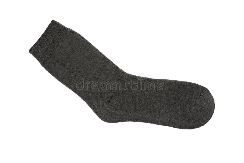 Grey sock on white background. New socks with price tags. Socks on hooks. White labels. Isolated. Grey sock on white background. New socks with price tags. Socks on hooks. White labels. Isolated.