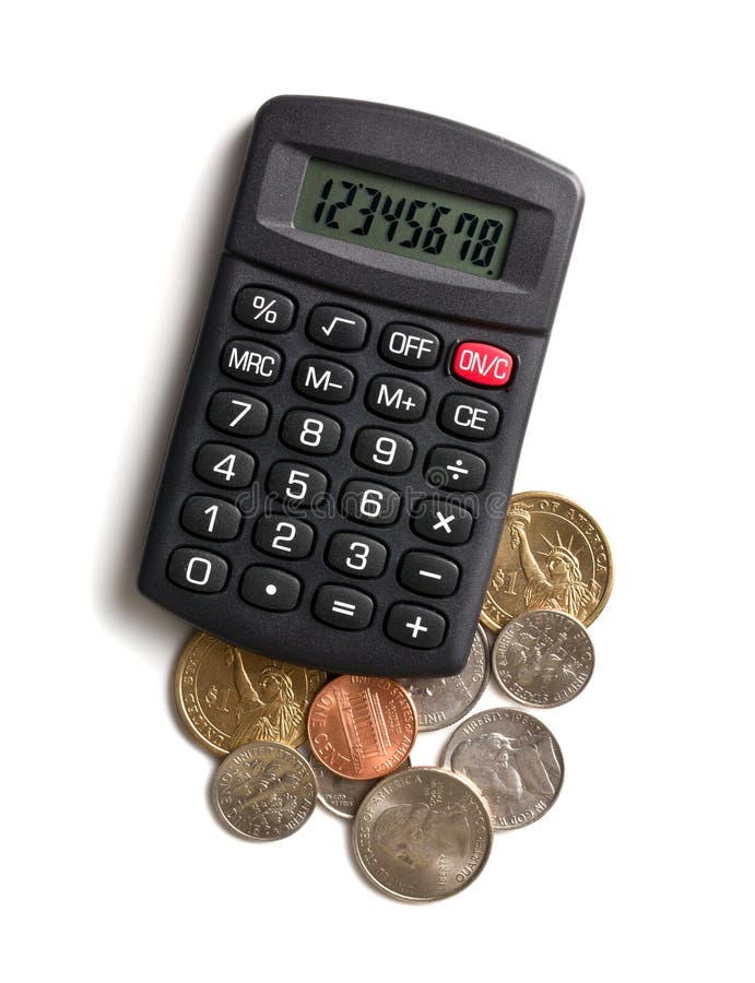Calculator and American Currency Stock Photo Image of change