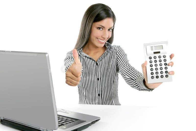 Calculator businesswoman happy for good stats