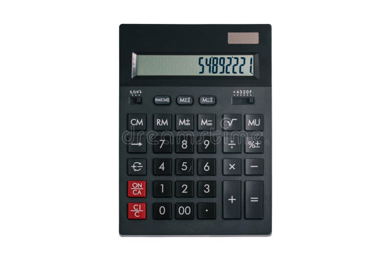 Calculator Isolated on a White Background. Large Black Calculator with Buttons and Numbers on