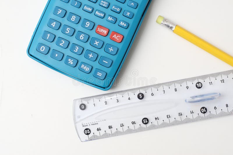 Calculator, Pencil and Ruler Stock Photo Image of object, pencil