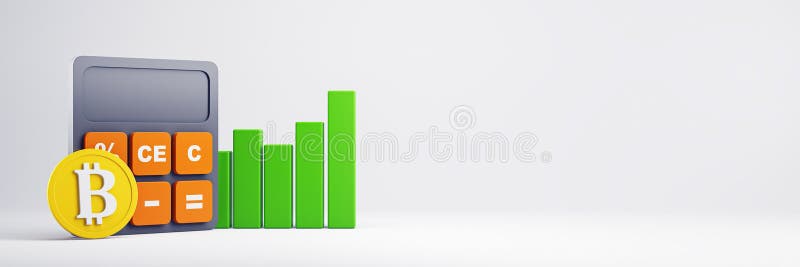 Calculator pentru moneda Bitcoin și diagramă cu bare verzi pe fond alb. royalty free illustration