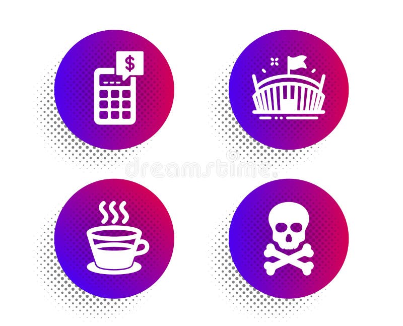 Calculator pentru pahare de cafea și pictograme pentru arenă. indicator de pericol chimic. stadionul Tea Mug Money. vector royalty free illustration