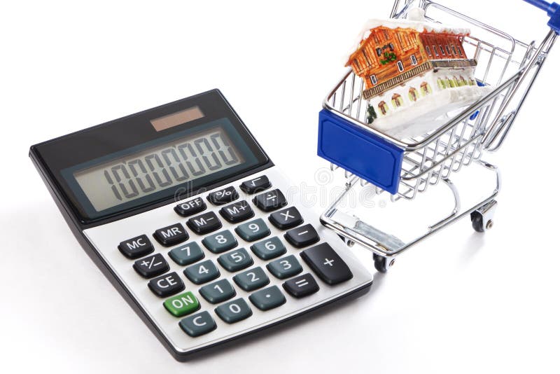 Calculator in Shopping Cart Stock Image Image of trolley, retail