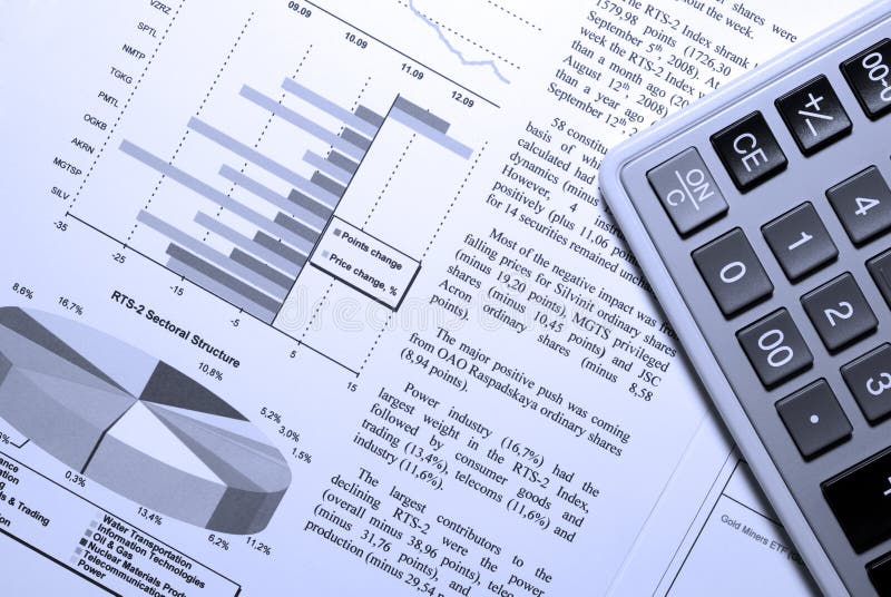 Calculator and stock market report.