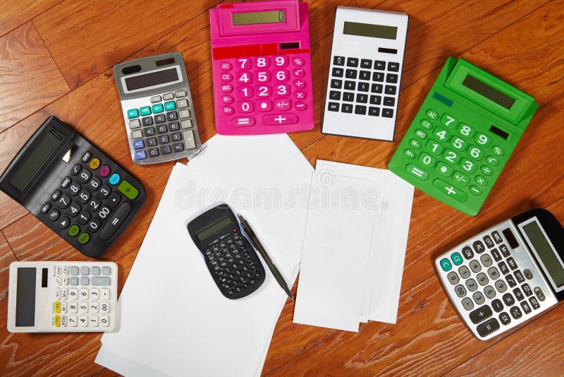 Calculators Lying on the Wooden Flooring Stock Image Image of