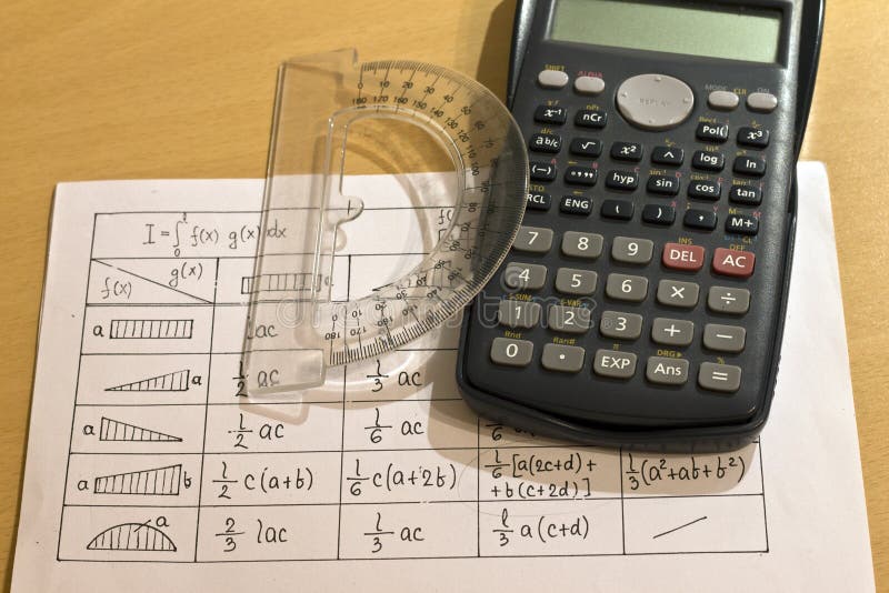 Calculators Pen Protractor And Tables Stock Photo Image Of Black Purple 29003964