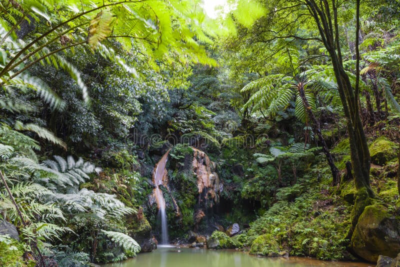 Caldeira Velha, hot spring and waterfall, Sao Miguel, Azores, Portugal