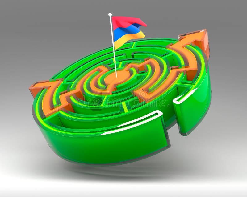 Calea de-a lungul labirintului de forme rotunde. Drapelul național al Armeniei 3D Render royalty free illustration