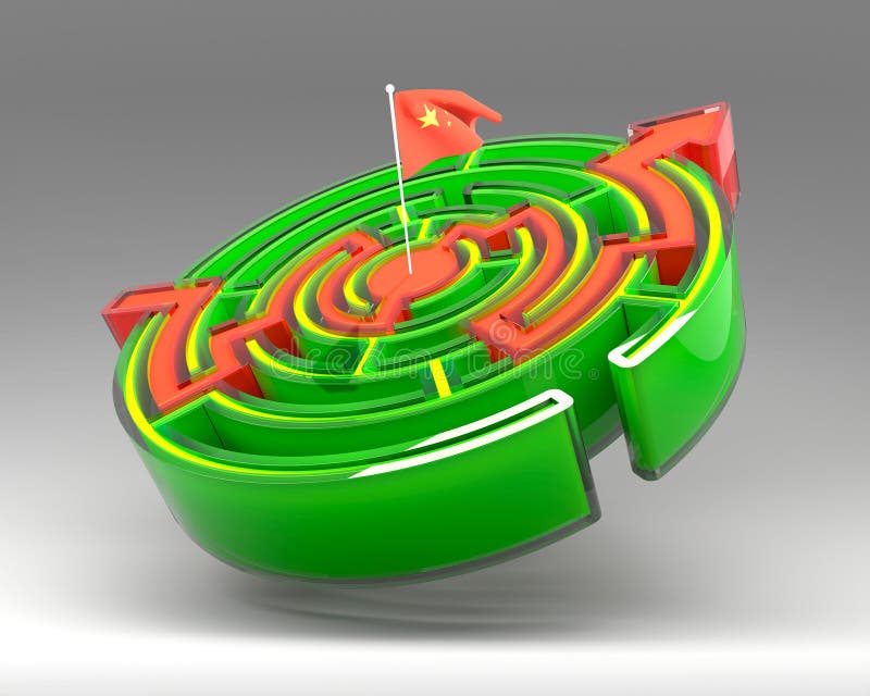Calea de-a lungul labirintului de forme rotunde. Drapelul național al Chinei 3D Render vector illustration