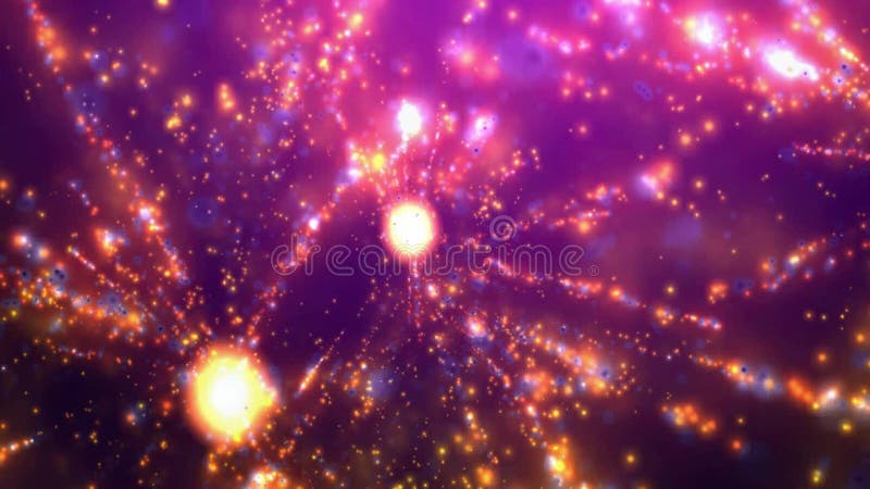 Caleidoscópio abstrato em roxo, violeta, amarelo, verde, com estrelas, fogos-de-artifício, linhas