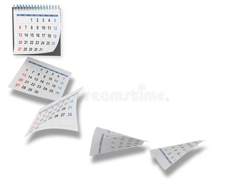 Calenadar flying pages time pass empty space for your text - 3d rendering stock illustration