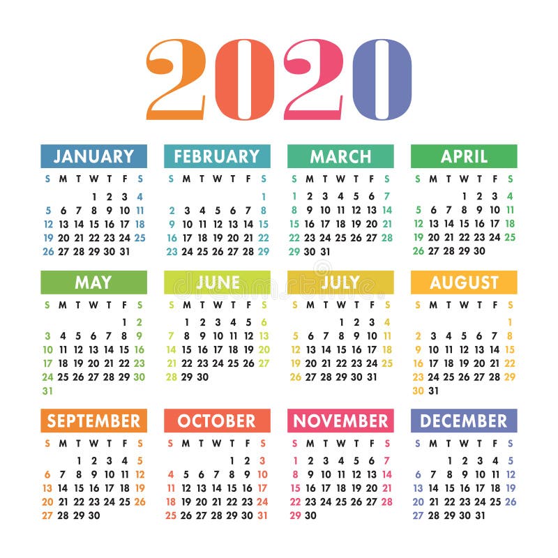 Calendário 2020 2021 2022 E 2023 Conjunto De Vetor De Cor Inglês