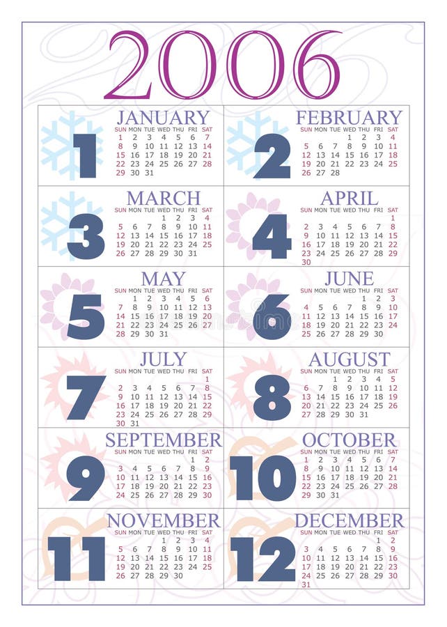 2006 colored calendar with seasons icons and ornamental background. 2006 colored calendar with seasons icons and ornamental background.