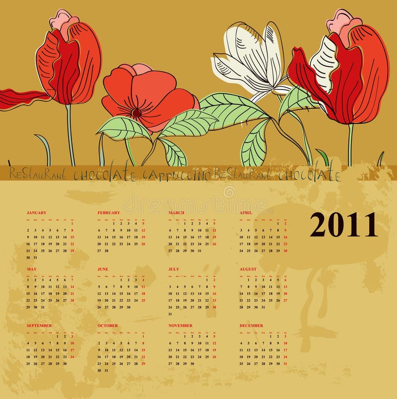 Calendar for 2011 with flowers