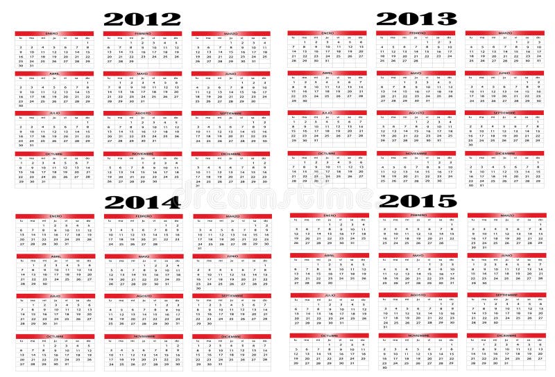 Calendar from 2012 to 2015