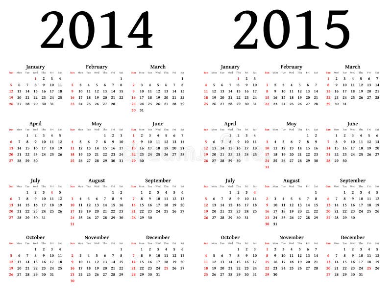 Calendario 2014 a 2015.