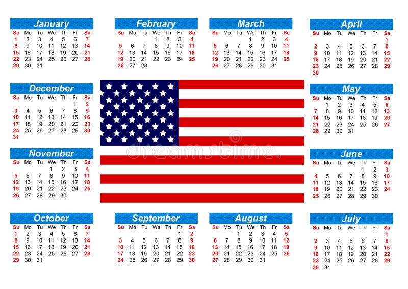 Calendar with American Flag Stock Illustration Illustration of office