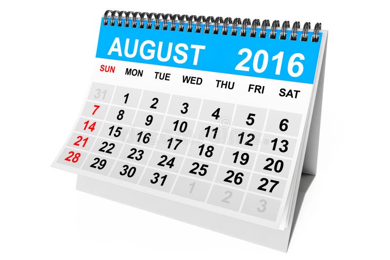 Winderig Winderig Triatleet Calendar August 2016. 3d Rendering Stock Illustration - Illustration of  organizer, blue: 73327381