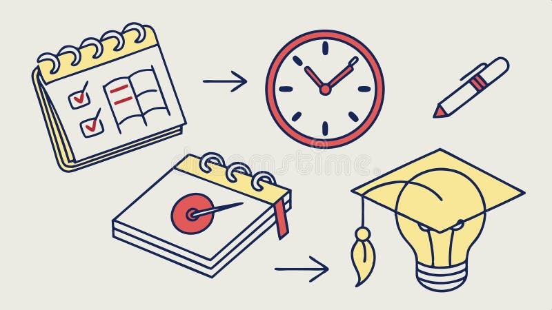 Calendar, clock, graduation cap, time management and education icons vector design Generative AI vector illustration