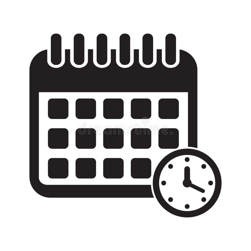 Calendar with clock icon. Calendar on the wall. Vector illustration.