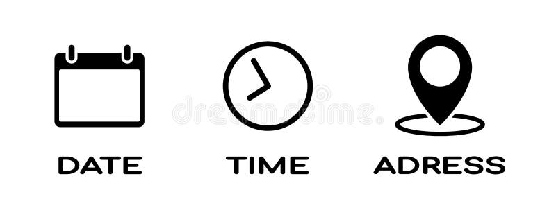 Calendar, clock and location icon set royalty free illustration