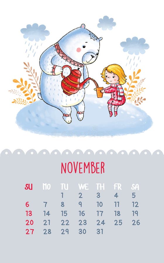 Calendar for 2016 with cute illustrations by hand. vector illustration Calendar for 2016 with cute illustrations by hand. vector illustration