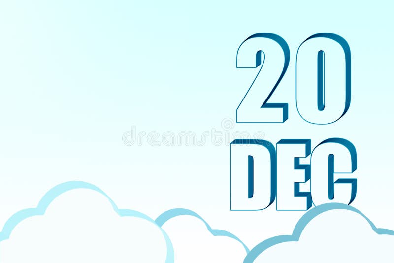 Calendar 3d cu data de 20 decembrie pe cerul albastru cu nori copiază textul spațiu 3d. ilustrare. minimalism. royalty free illustration