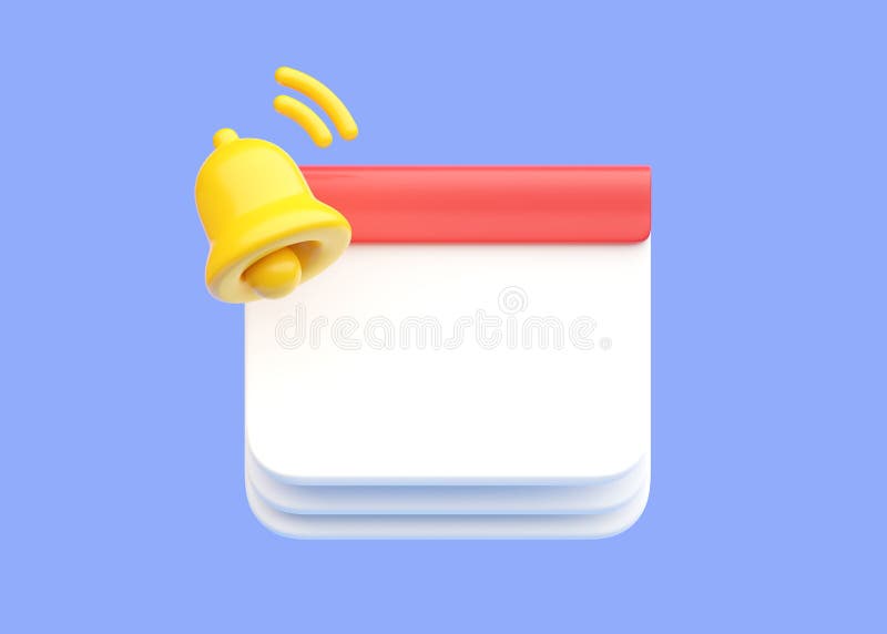 Calendar 3d render illustration - attention bell icon, notice web object and appointment date concept royalty free illustration