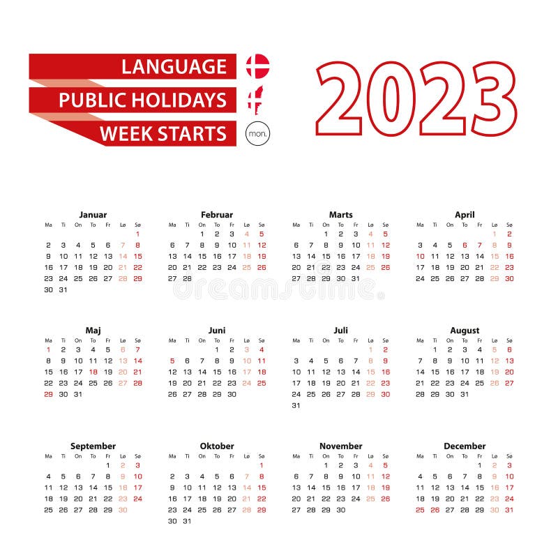 Calendar 2023 in Danish Language with Public Holidays the Country of