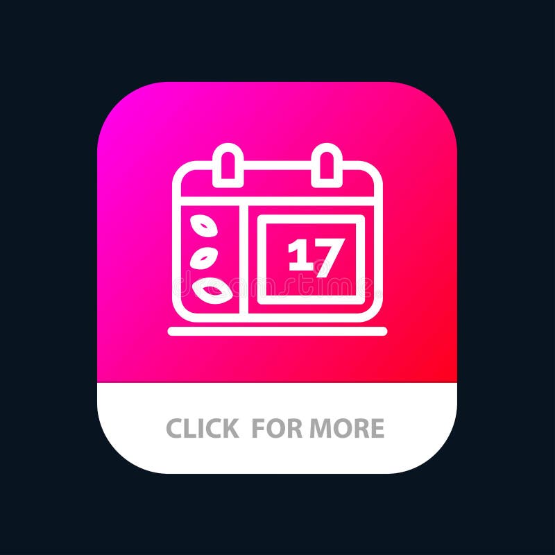 Calendar, Day, Date, Ireland Mobile App Button. Android and IOS Line