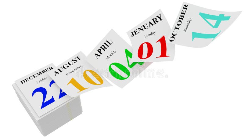 Calendar day by day pages flying time passing - 3d rendering royalty free illustration