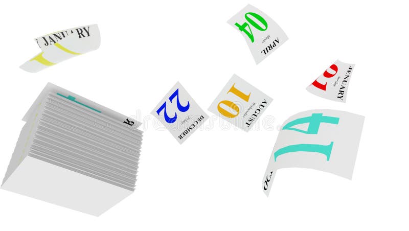 Calendar day by day pages flying time passing days years - 3d rendering vector illustration