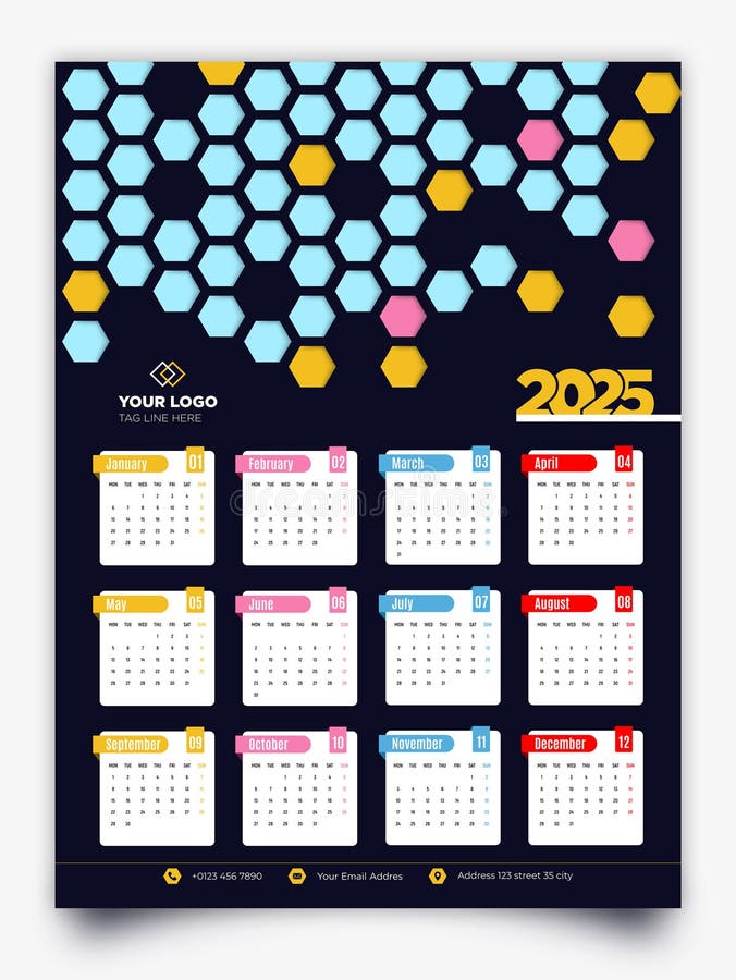 2025 Calendar Design, Wall Calendar Template with Beautiful Colorful