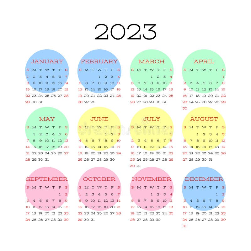 Calendar Design 2023 Year English Colorful Vector Square Wall Or